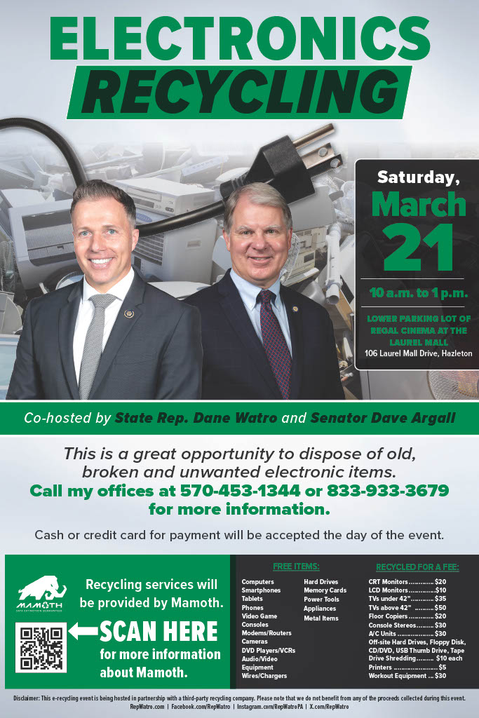 Legislators to hold electronics recycling event near Hazleton